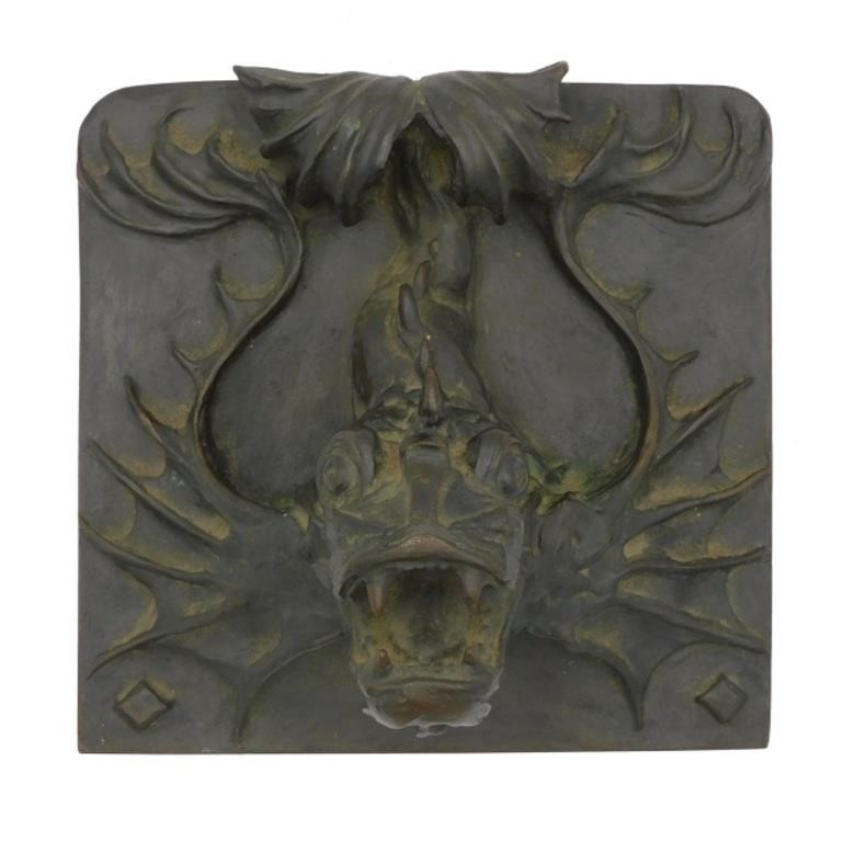 ART NOUVEAU BRASS FISH TILE. 19TH