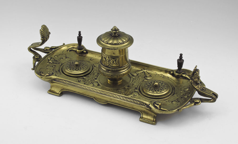 ART NOUVEAU BRASS INKSTAND: Cast