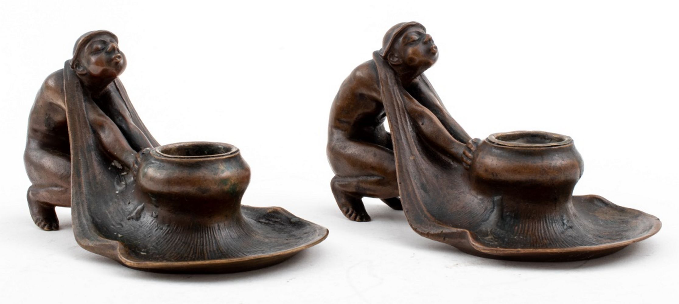 ART NOUVEAU BRONZE CANDLEHOLDERS,
