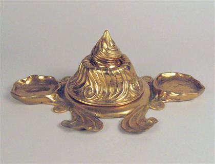 Art Nouveau bronze inkwell    c. h.