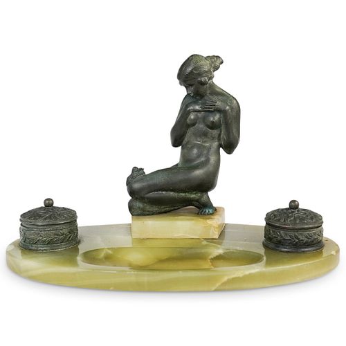 ART NOUVEAU BRONZE INKWELL DESK