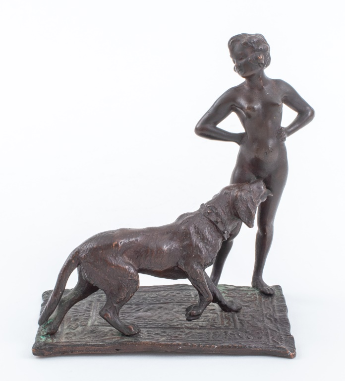 ART NOUVEAU BRONZE NUDE & DOG