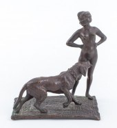 ART NOUVEAU BRONZE NUDE & DOG