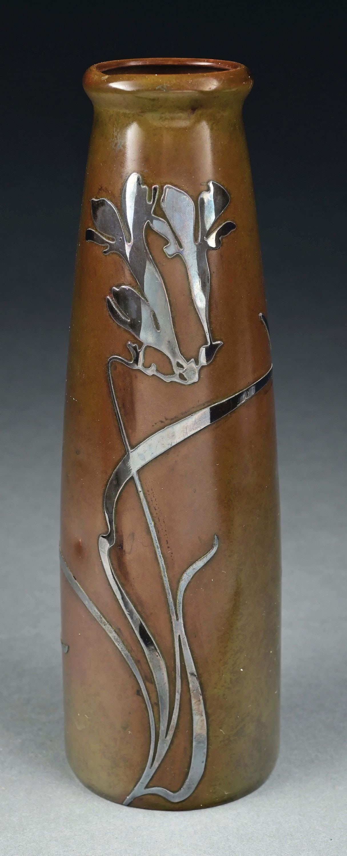 ART NOUVEAU BRONZE VASE W/ SILVER