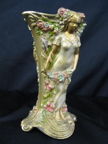 Art Nouveau Bronzed Vasewith lady &