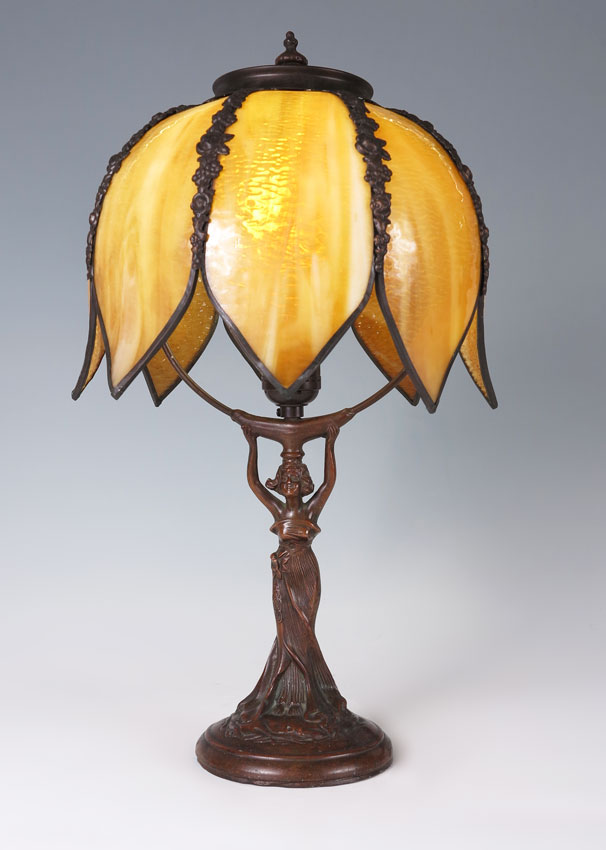 ART NOUVEAU FIGURAL LAMP: Bronzed