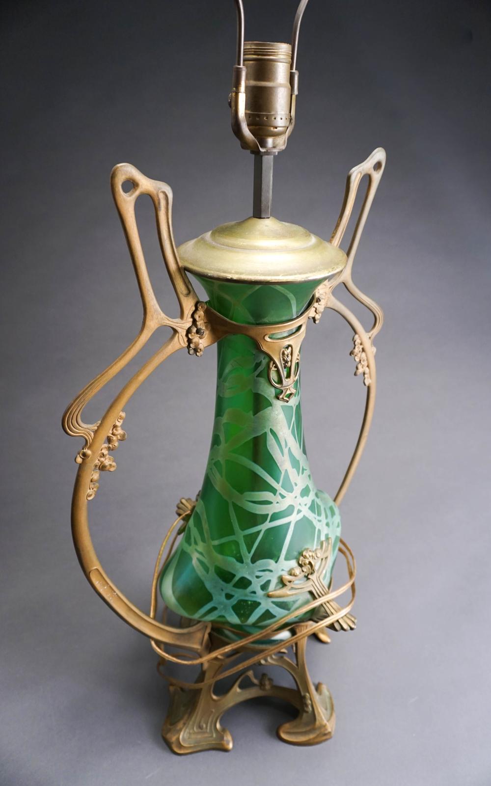 ART NOUVEAU GILT BRASS AND GREEN
