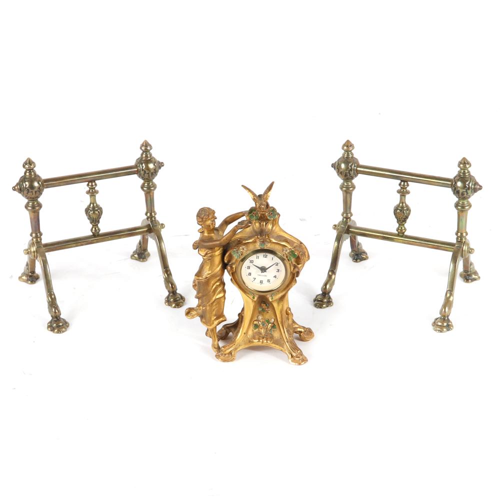 ART NOUVEAU GILT METAL LADY CLOCK