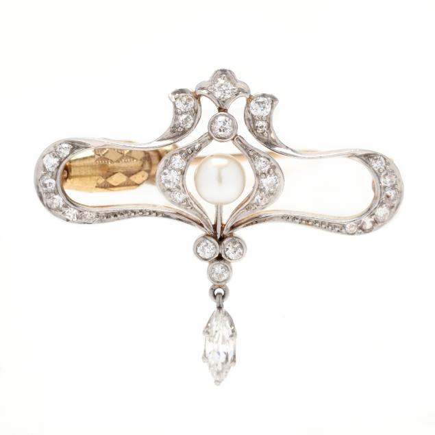 ART NOUVEAU GOLD AND GEM-SET BROOCH