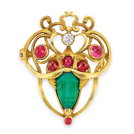 Art Nouveau Gold, Carved Green