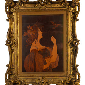 Art Nouveau Intarsia Wall Plaque of