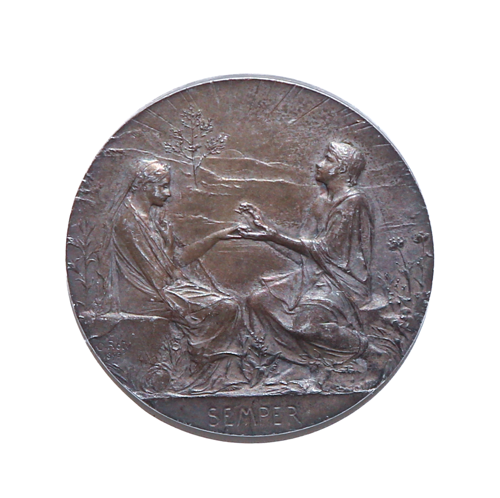 ART NOUVEAU MARRIAGE MEDAL BY OSCAR