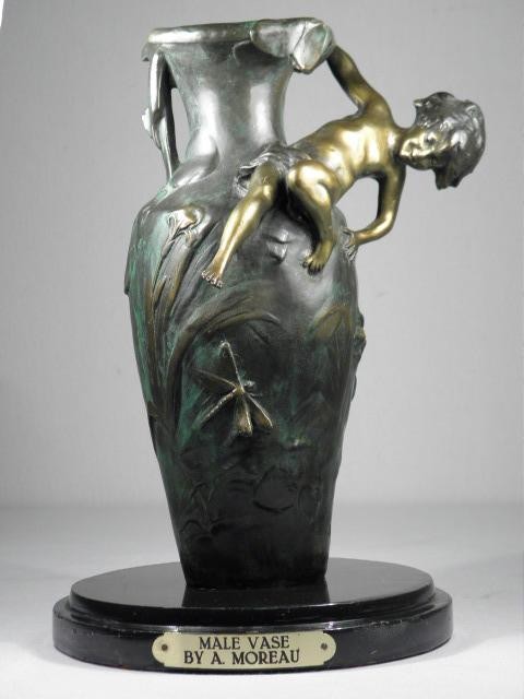 Art Nouveau patinated bronze relief