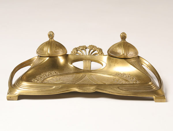 Art Nouveau polished brass double