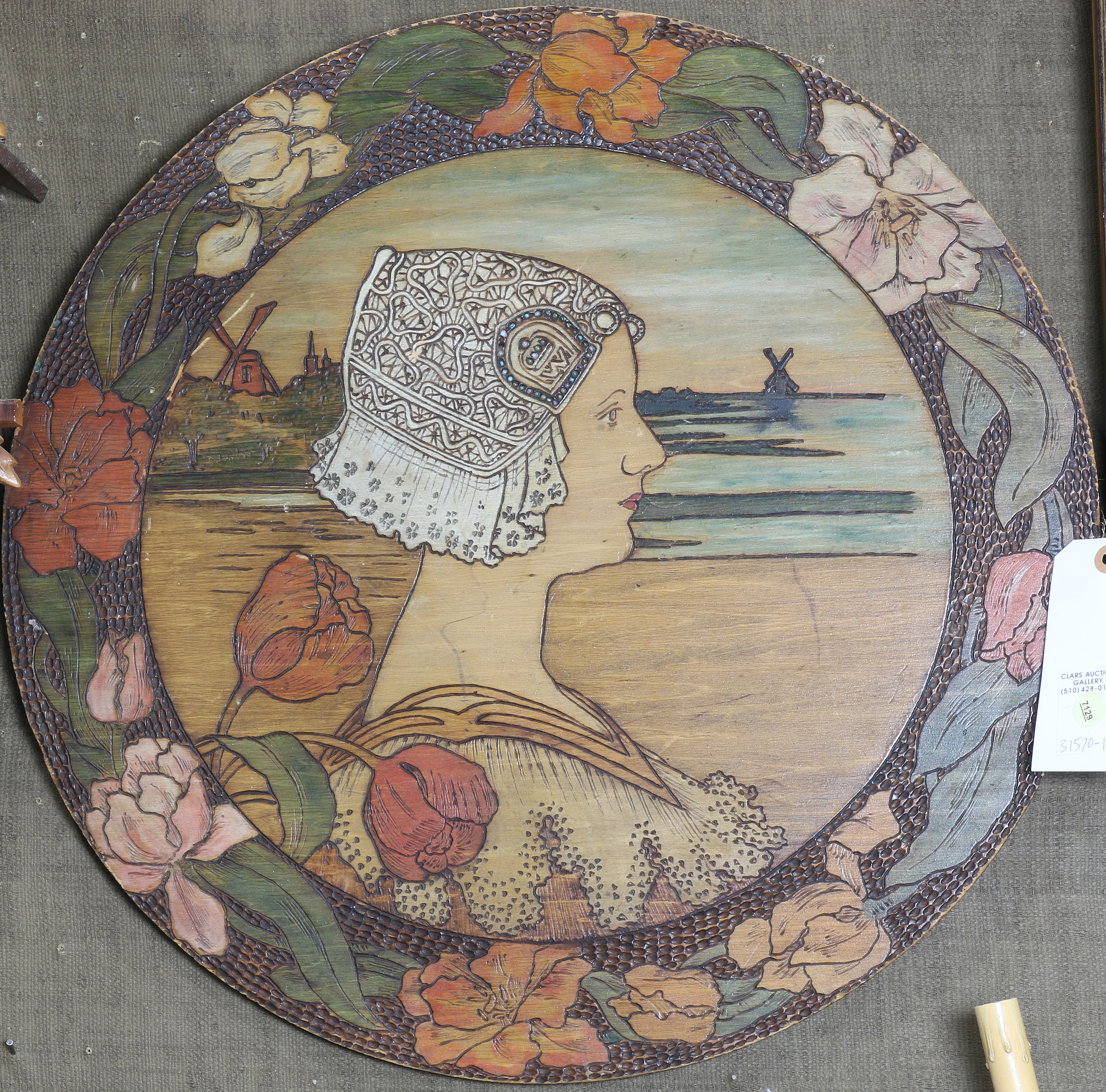 ART NOUVEAU POLYCHROME BURNT WOOD