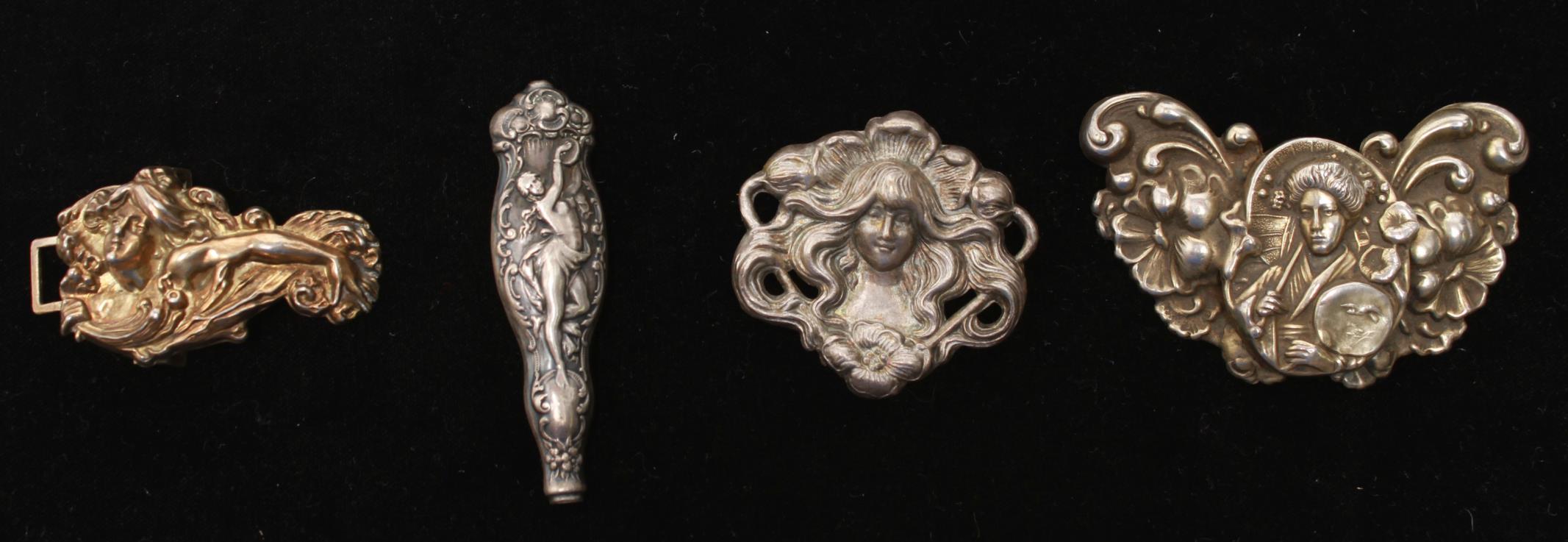 ART NOUVEAU SILVER BUCKLE, HANDLE &