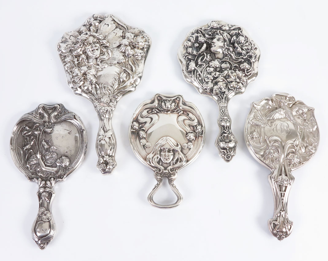 ART NOUVEAU SILVER MIRRORS: To
