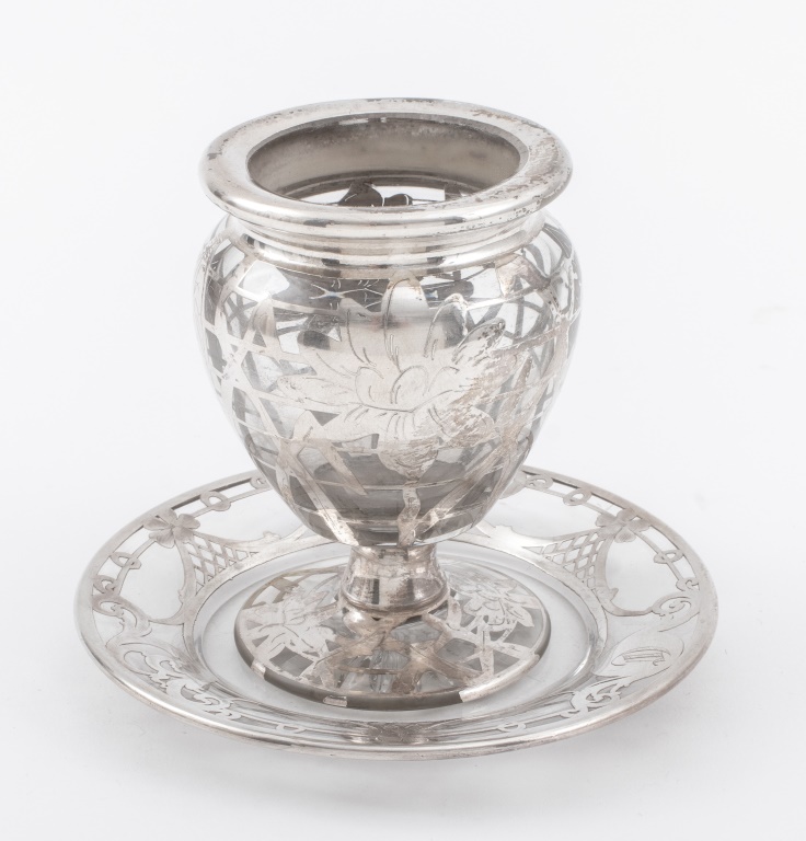 ART NOUVEAU SILVER OVERLAY GLASS, 2