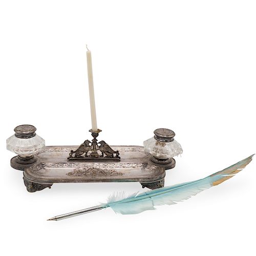 ART NOUVEAU SILVERPLATED INKWELL