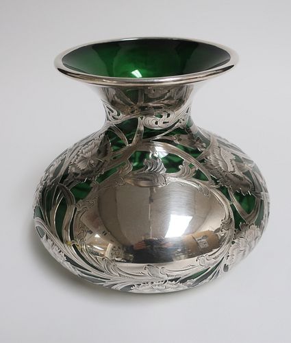 ART NOUVEAU STERLING SILVER & GREEN