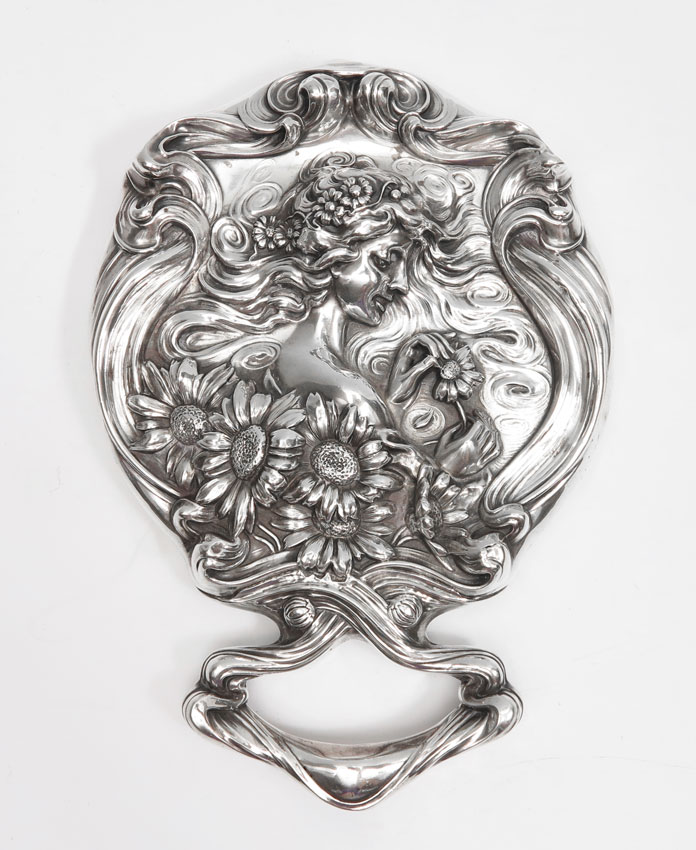 ART NOUVEAU STERLING SILVER MIRROR: