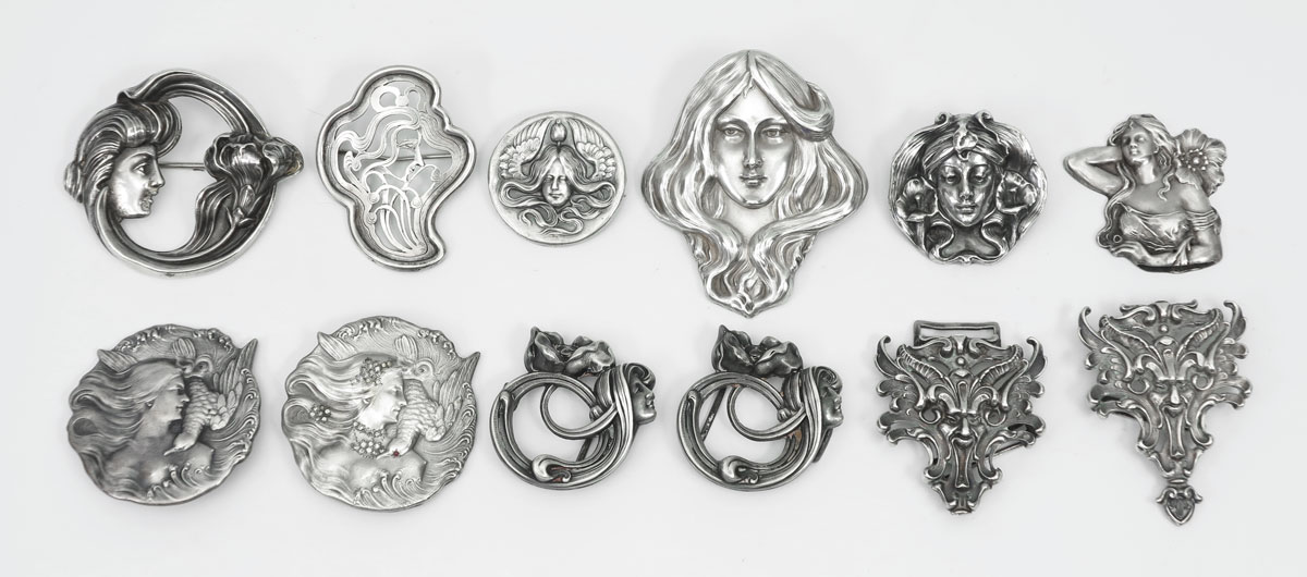 ART NOUVEAU STERLING SILVER PINS: