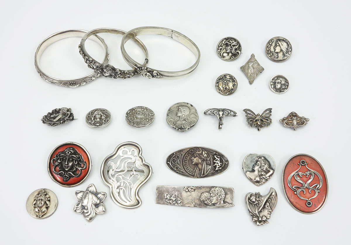ART NOUVEAU STERLING SILVER PINS:
