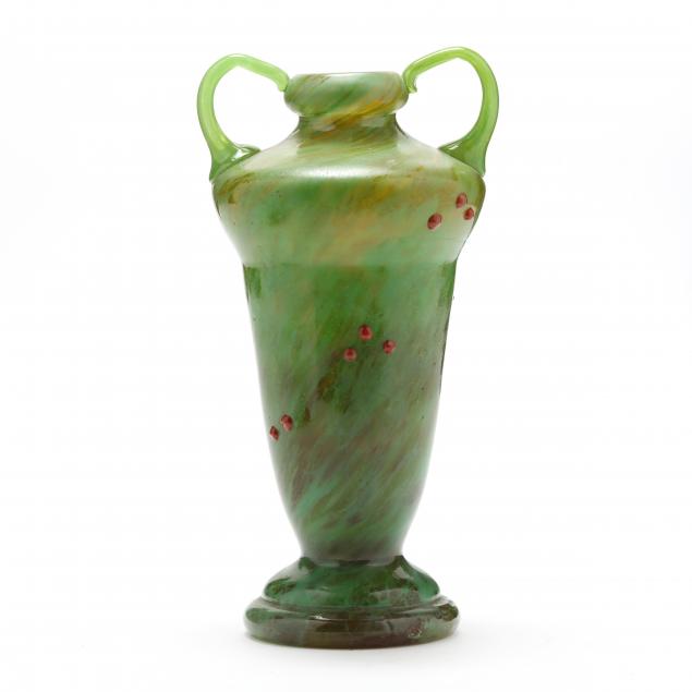 ART NOUVEAU STYLE GLASS VASE, GREEN