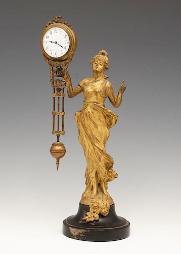 ART NOUVEAU SWINGER CLOCK, GILT