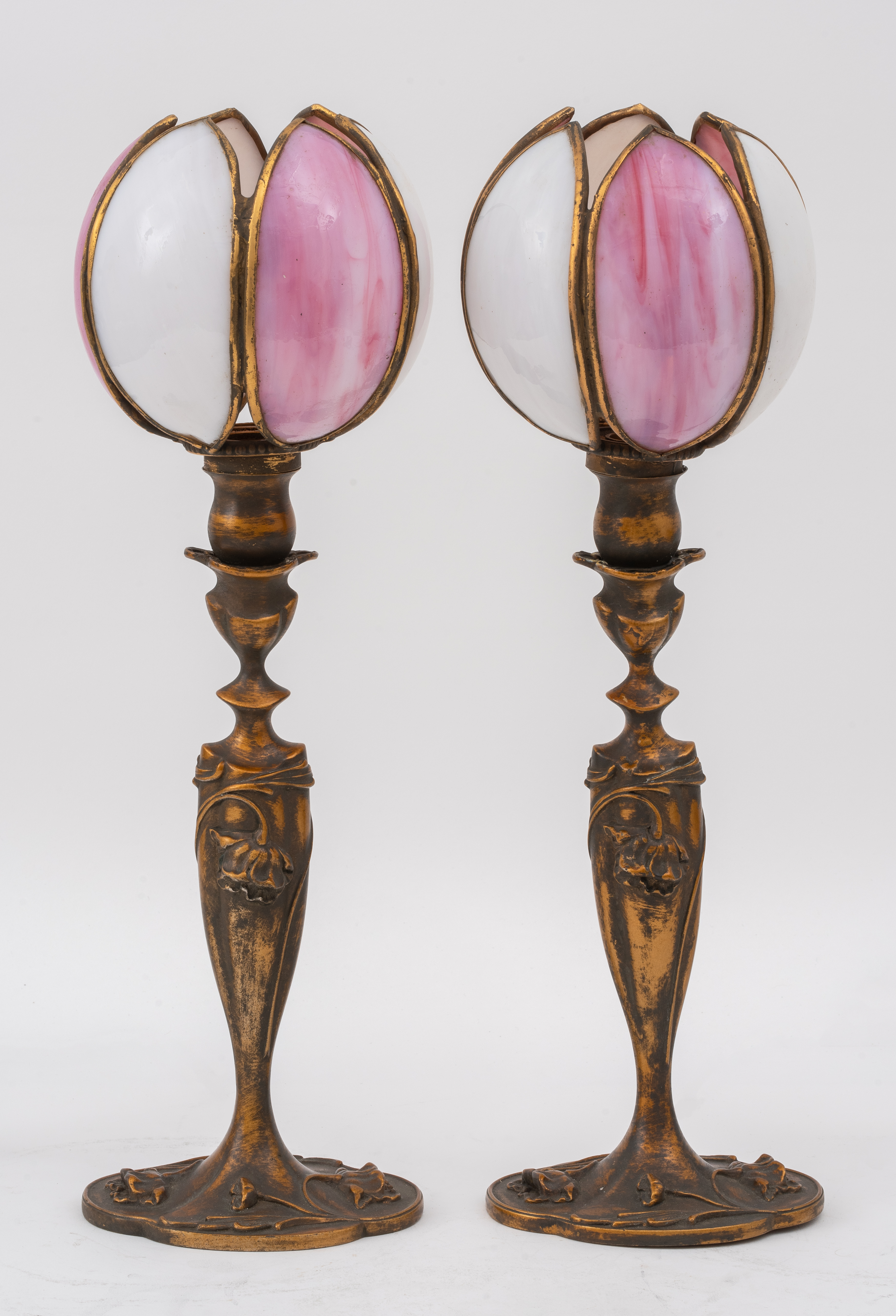 ART NOUVEAU TULIP LAMPS, PAIR