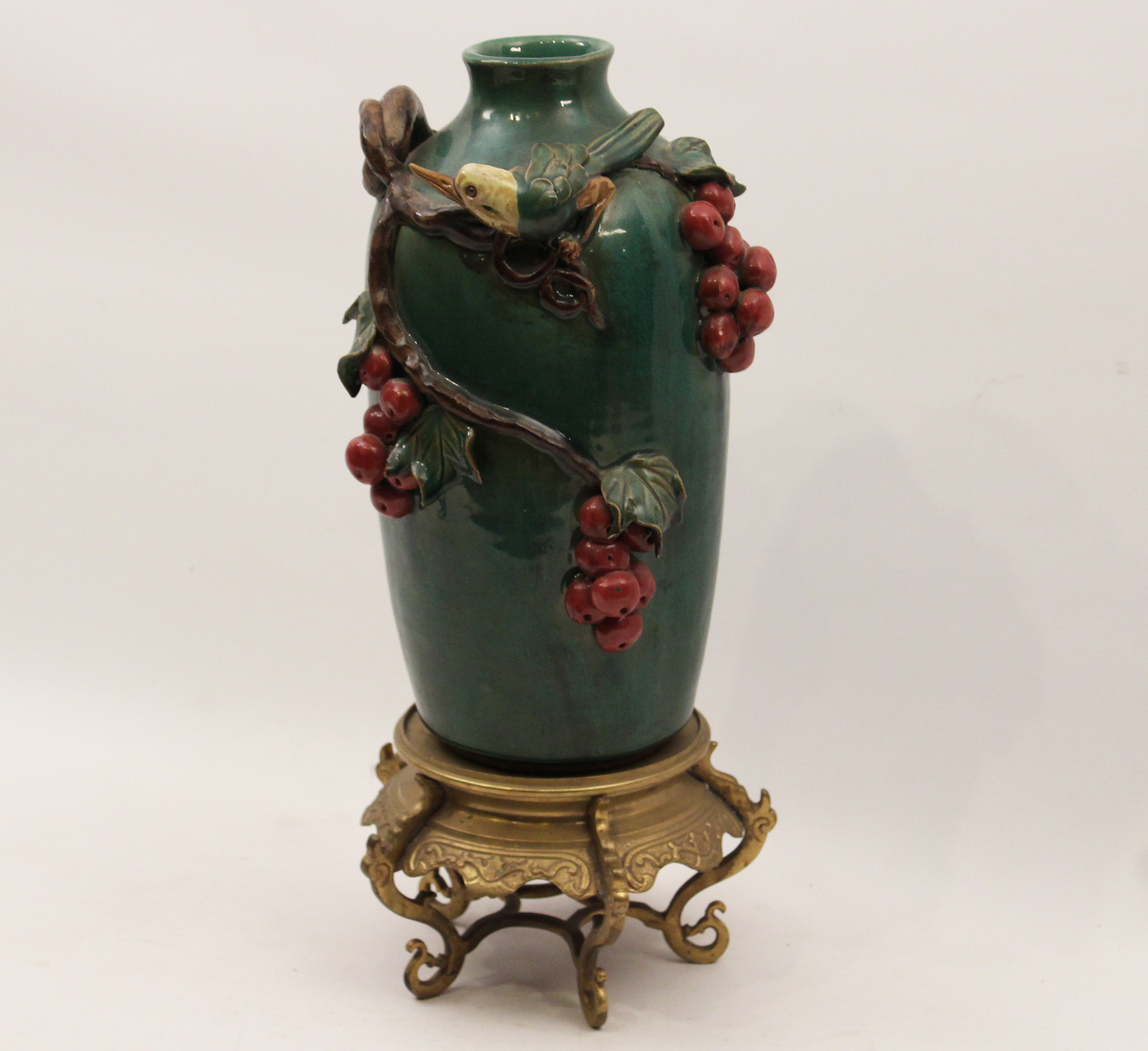 ART NOVEAU FORMED VASE ON BRONZE