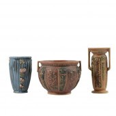 ART POTTERY 3PC GROUP: ROSEVIL