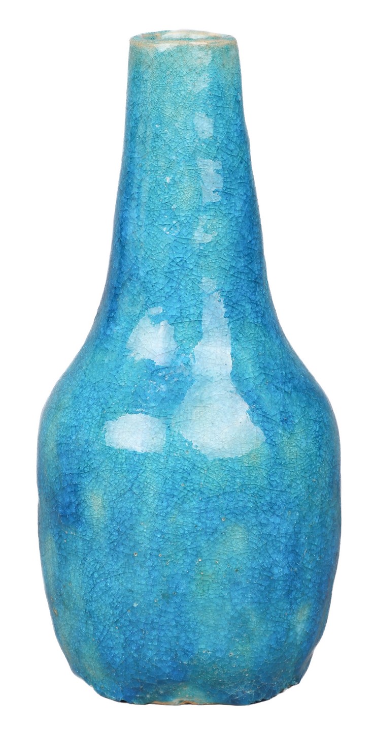 Art pottery bottle vase, blue