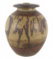 ART POTTERY COVERED JARsigned