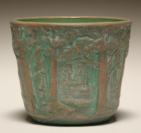 Art pottery jardiniere depicting