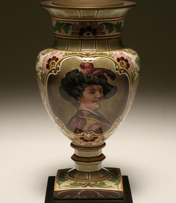 Art pottery lamp; hand painted