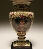 Art pottery lamp; hand painted