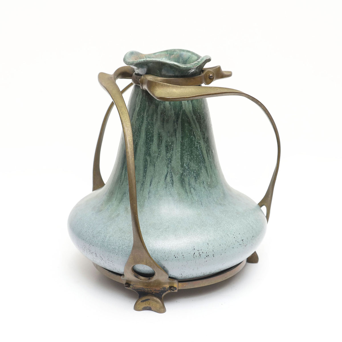 ART POTTERY VASE MOUNTED IN BRONZE: