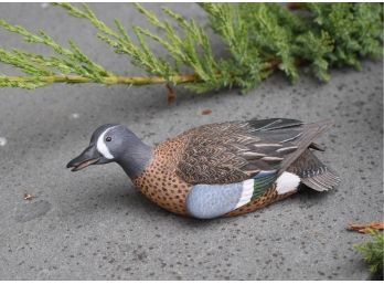 Artisan carved wooden duck with