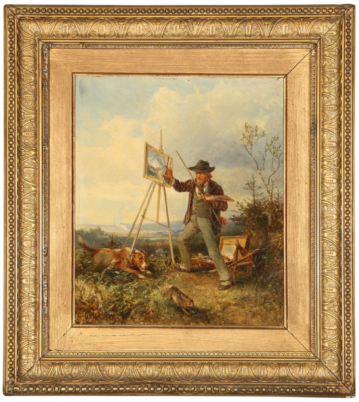 Artist at his Easel Outdoors Amid a