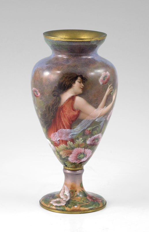 ARTIST SIGNED FRENCH ENAMEL VASE: