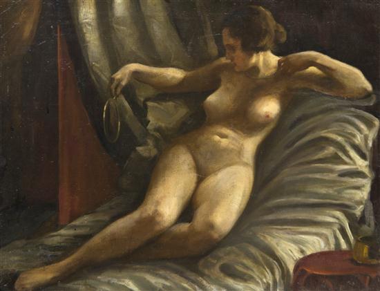 Artist Unknown Nude with Mirror oil
