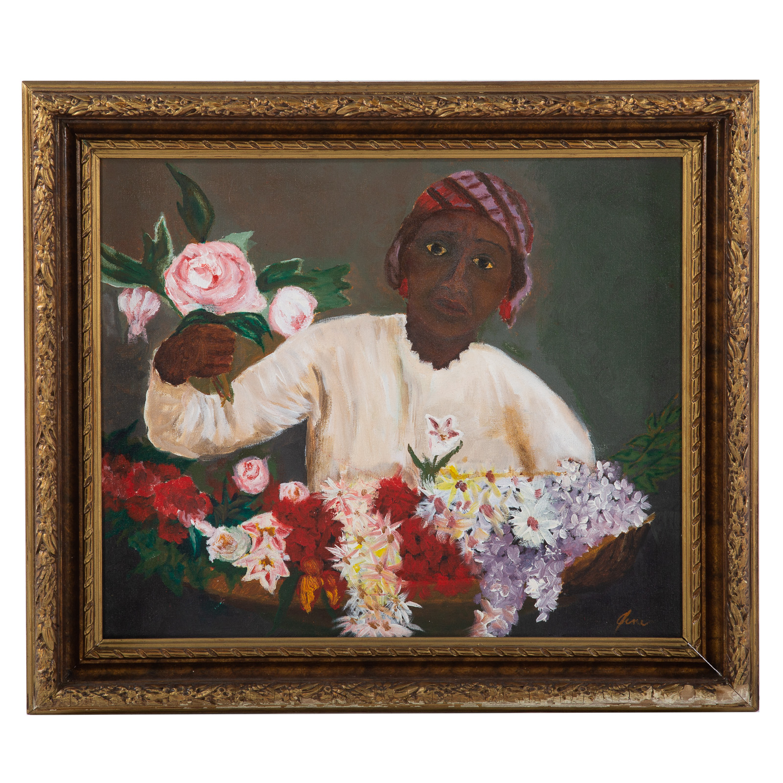 ARTIST UNKNOWN. WOMAN WITH FLOWERS,