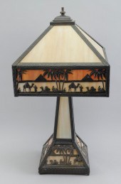 ARTS AND CRAFT SLAG GLASS TABL