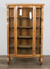 ARTS AND CRAFTS BOWFRONT CURIO