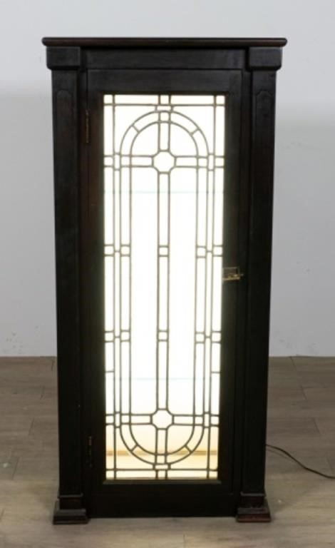 ARTS AND CRAFTS CABINET WITH LEADED