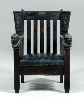 Arts and crafts carved oak arm