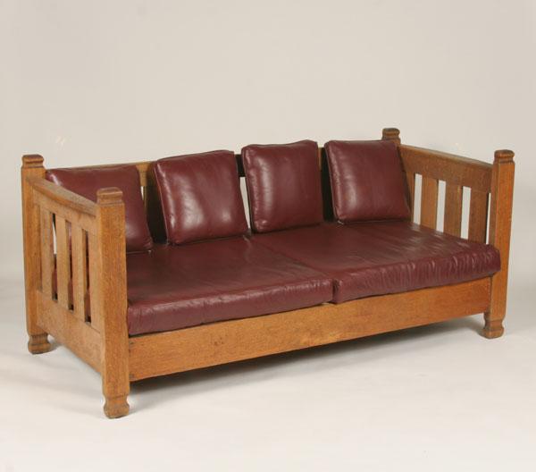 Arts and Crafts mission oak settle;