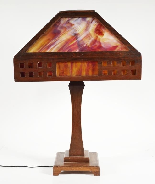 ARTS AND CRAFTS SLAG GLASS TABLE