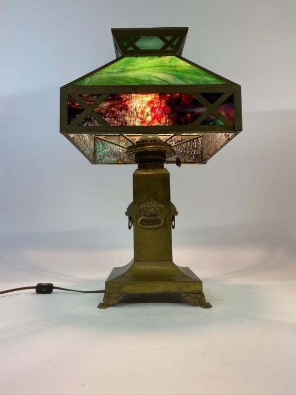 Arts & Crafts brass table lamp with